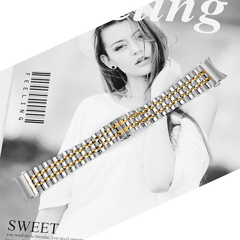 for Samsung Galaxy Watch4 Active 40mm / 44mm / Watch4 Classic 42mm / 46mm Stainless Steel Replacement Band 7 Beads Watch Bracelet Strap - Silver / Gold