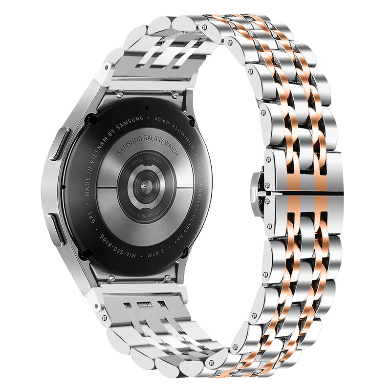 for Samsung Galaxy Watch4 Active 40mm / 44mm / Watch4 Classic 42mm / 46mm Stainless Steel Replacement Band 7 Beads Watch Bracelet Strap - Silver / Rose Gold