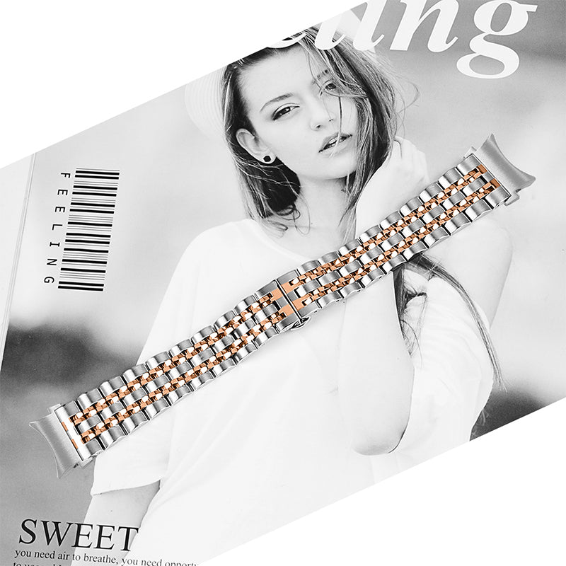 for Samsung Galaxy Watch4 Active 40mm / 44mm / Watch4 Classic 42mm / 46mm Stainless Steel Replacement Band 7 Beads Watch Bracelet Strap - Silver / Rose Gold