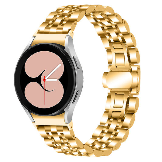 For Samsung Galaxy Watch4 Active 40mm / 44mm / Watch4 Classic 42mm / 46mm Stainless Steel Replacement Band 7 Beads Watch Bracelet Strap - Gold