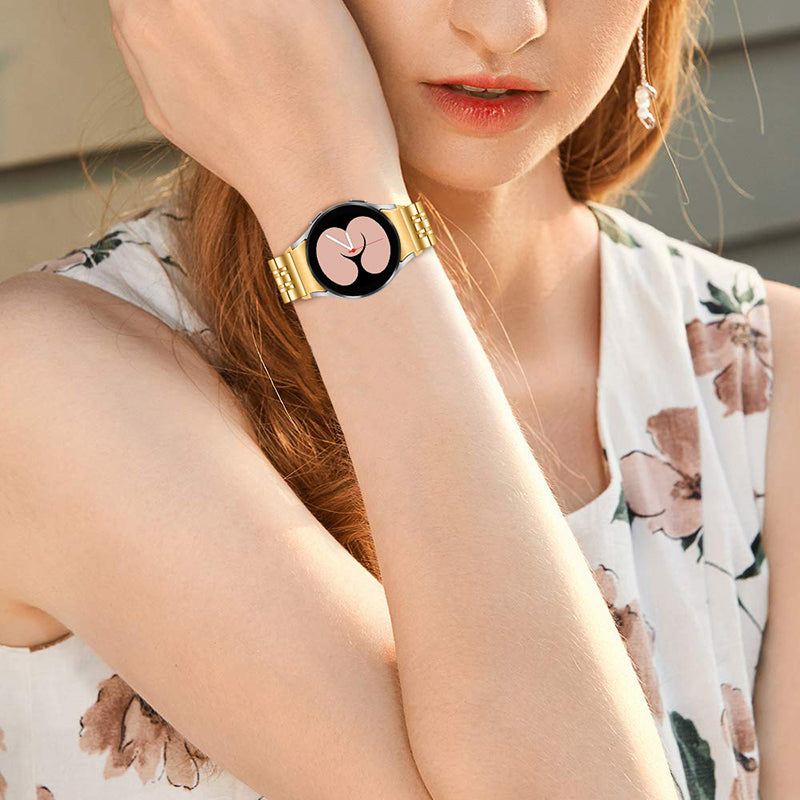 For Samsung Galaxy Watch4 Active 40mm / 44mm / Watch4 Classic 42mm / 46mm Stainless Steel Replacement Band 7 Beads Watch Bracelet Strap - Gold