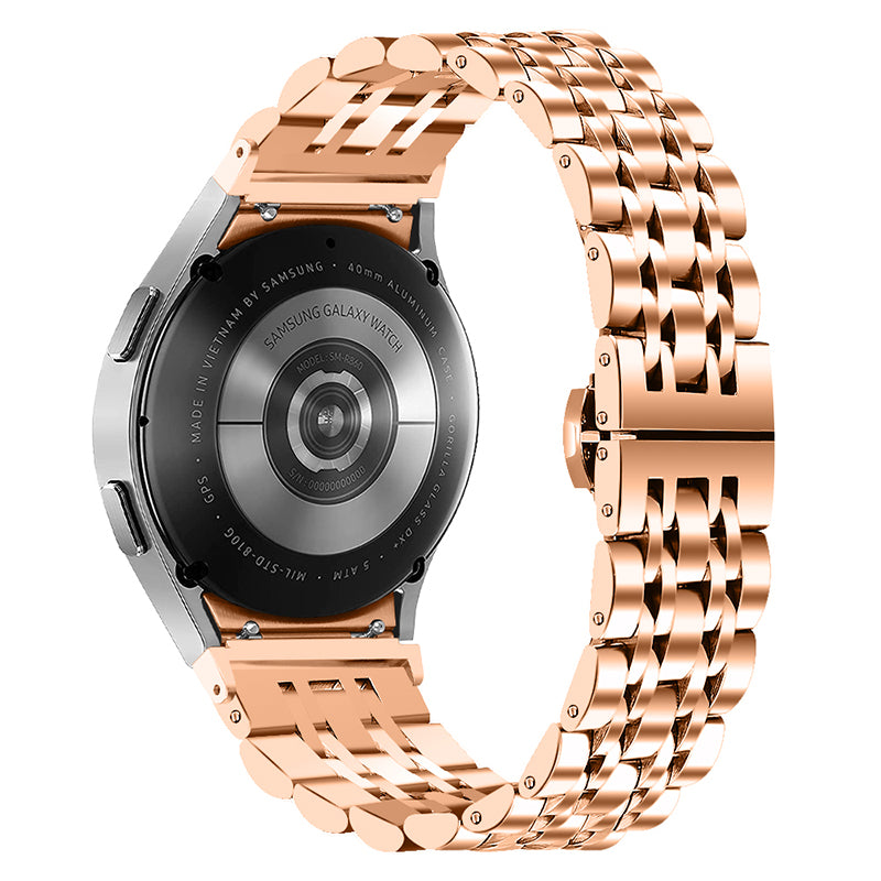 For Samsung Galaxy Watch4 Active 40mm / 44mm / Watch4 Classic 42mm / 46mm Stainless Steel Replacement Band 7 Beads Watch Bracelet Strap - Rose Gold