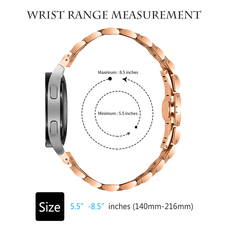 For Samsung Galaxy Watch4 Active 40mm / 44mm / Watch4 Classic 42mm / 46mm Stainless Steel Replacement Band 7 Beads Watch Bracelet Strap - Rose Gold