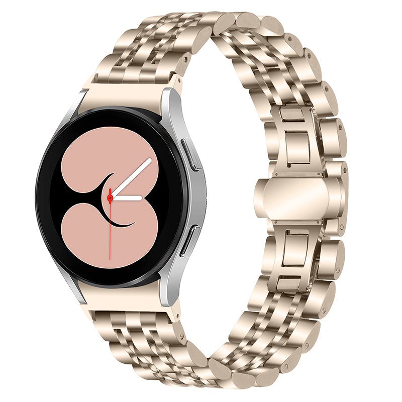 for Samsung Galaxy Watch4 Active 40mm / 44mm / Watch4 Classic 42mm / 46mm Stainless Steel Replacement Band 7 Beads Watch Bracelet Strap - Champagne Gold