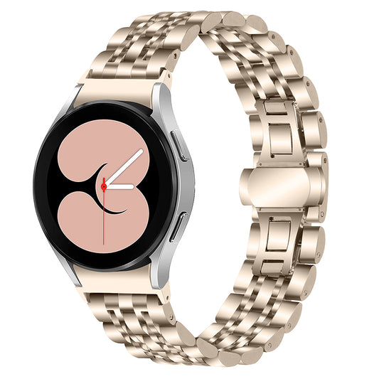 for Samsung Galaxy Watch4 Active 40mm / 44mm / Watch4 Classic 42mm / 46mm Stainless Steel Replacement Band 7 Beads Watch Bracelet Strap - Champagne Gold