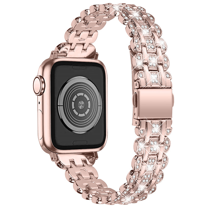 For Apple Watch Series 1 / 2 / 3 38mm Rhinestone Decor Stainless Steel Smart Watch Band with Hollow-out PC Watch Case - Pink / Gold