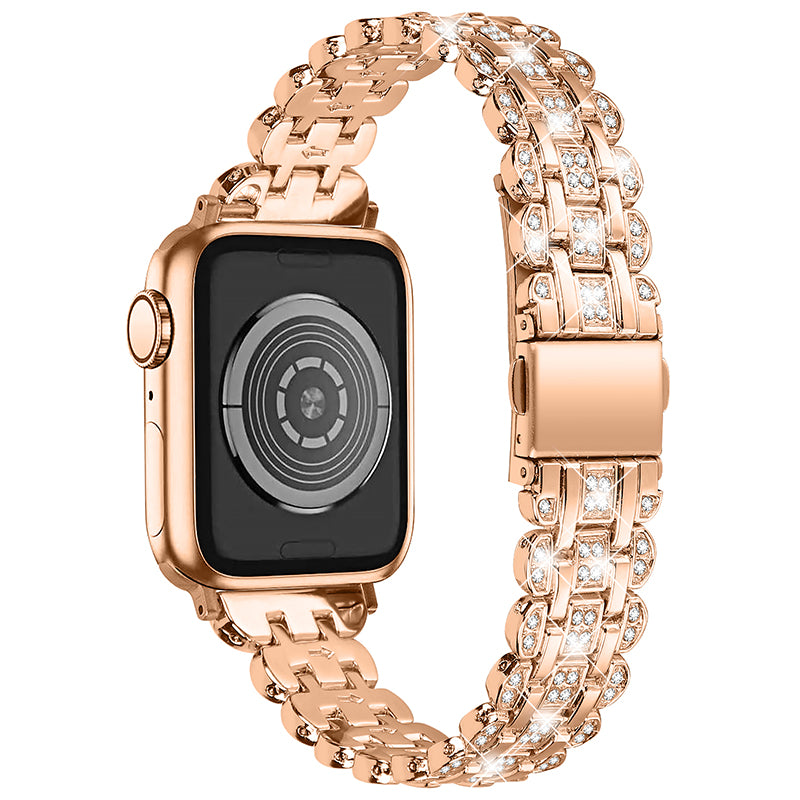 For Apple Watch Series 1 / 2 / 3 38mm Rhinestone Decor Stainless Steel Smart Watch Band with Hollow-out PC Watch Case - Rose Gold