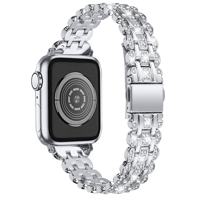 For Apple Watch Series 1 / 2 / 3 38mm Rhinestone Decor Stainless Steel Smart Watch Band with Hollow-out PC Watch Case - Silver