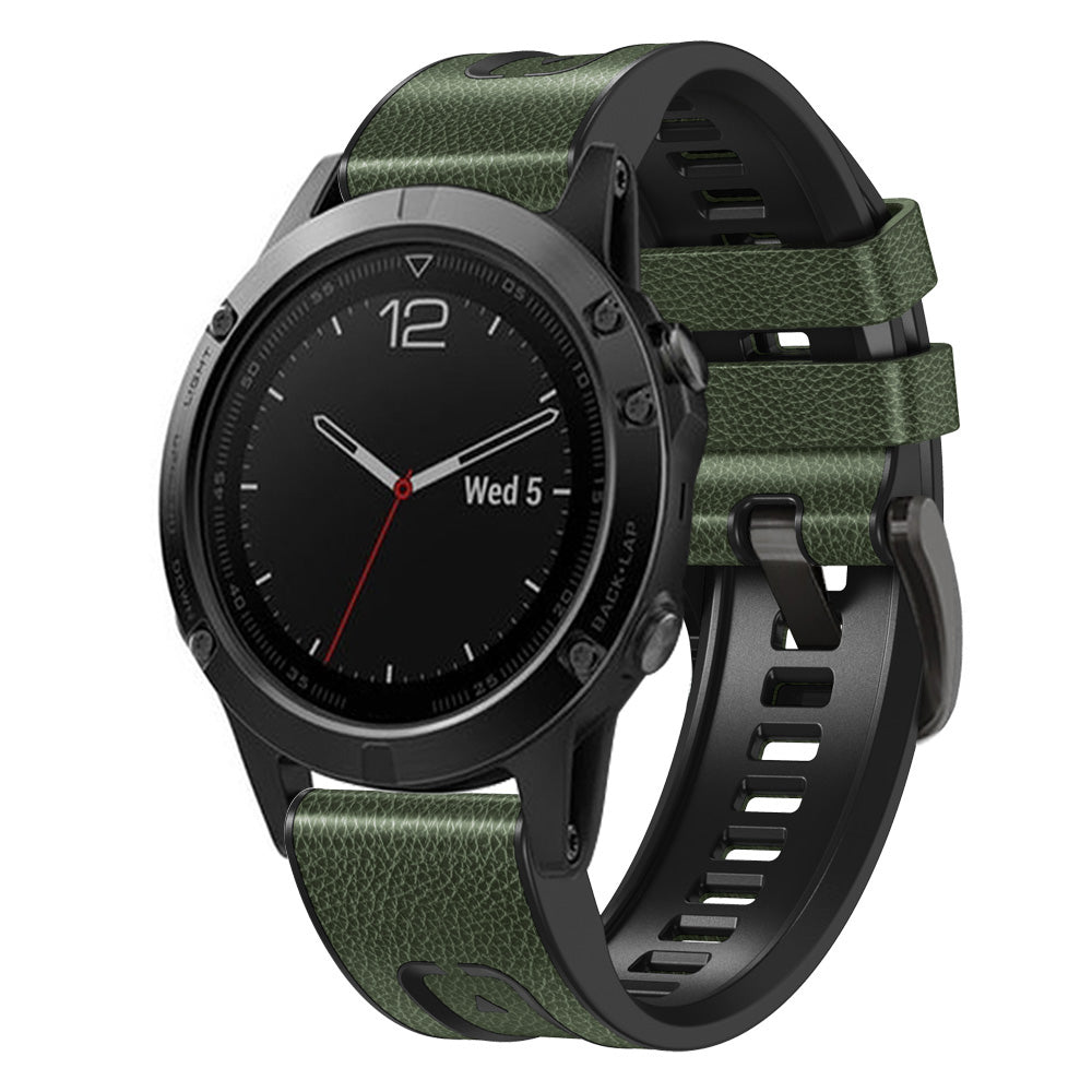 For Garmin Tactix 7 Pro / Fenix 7X / Fenix 6X Pro Quick Release Leather Coated Silicone Smart Watch Band Wrist Strap 26mm - Army Green