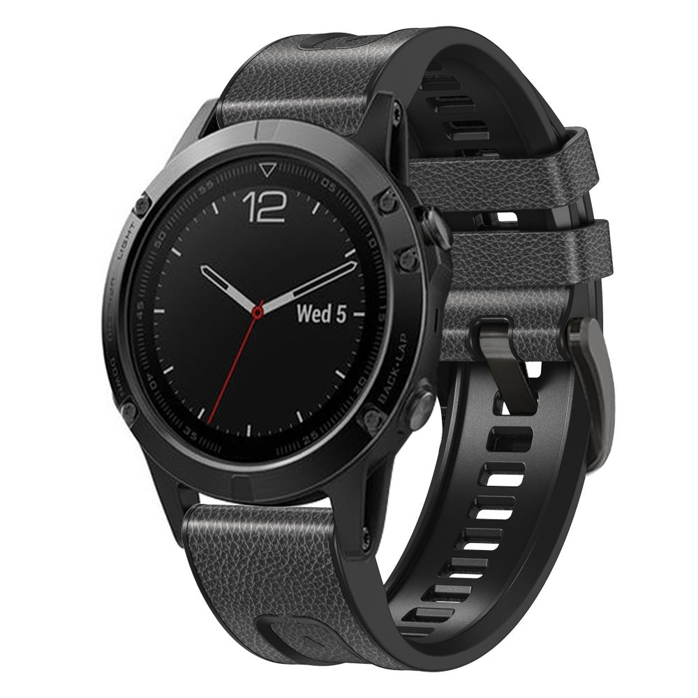 For Garmin Tactix 7 Pro / Fenix 7X / Fenix 6X Pro Quick Release Leather Coated Silicone Smart Watch Band Wrist Strap 26mm - Charcoal Grey
