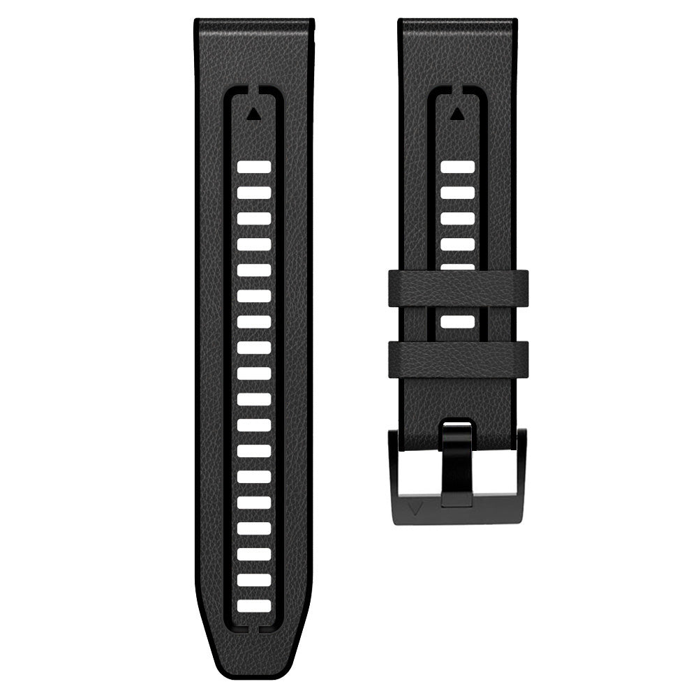 For Garmin Tactix 7 Pro / Fenix 7X / Fenix 6X Pro Quick Release Leather Coated Silicone Smart Watch Band Wrist Strap 26mm - Charcoal Grey