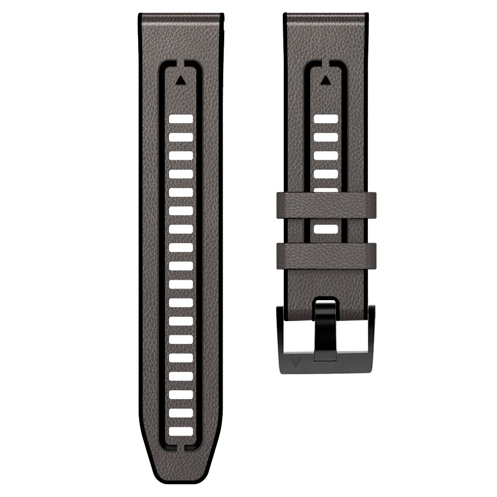 For Garmin Tactix 7 Pro / Fenix 7X / Fenix 6X Pro Quick Release Leather Coated Silicone Smart Watch Band Wrist Strap 26mm - Starry Grey