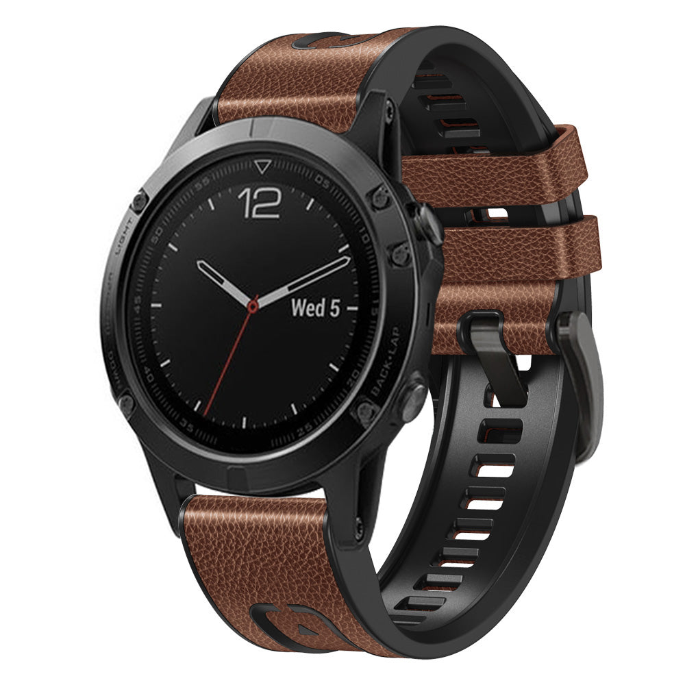 For Garmin Tactix 7 Pro / Fenix 7X / Fenix 6X Pro Quick Release Leather Coated Silicone Smart Watch Band Wrist Strap 26mm - Brown