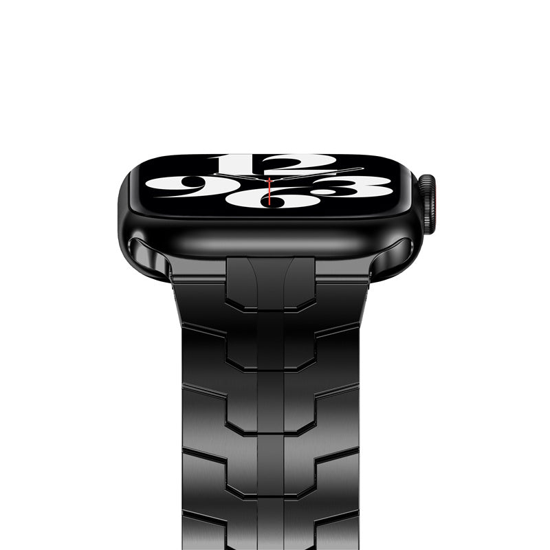 for Apple Watch Ultra 49mm / Series 8 45mm / 7 45mm / Series / 4 / 5 / 6 / SE 44mm / SE (2022) 44mm / Series 3 / 2 / 1 42mm Stainless Steel Smart Watch Strap Anti-scratch Wrist Band with Buckle Design - Black