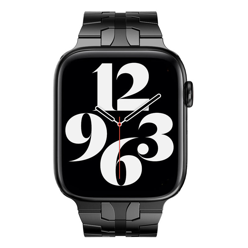 for Apple Watch Ultra 49mm / Series 8 45mm / 7 45mm / Series / 4 / 5 / 6 / SE 44mm / SE (2022) 44mm / Series 3 / 2 / 1 42mm Stainless Steel Smart Watch Strap Anti-scratch Wrist Band with Buckle Design - Black