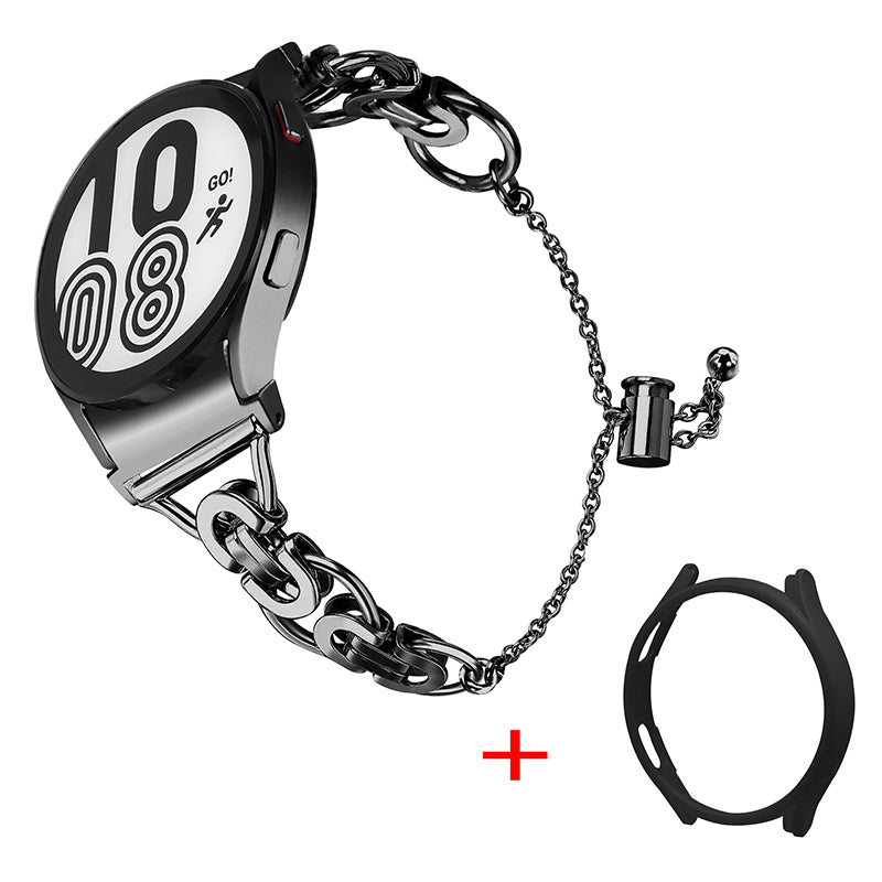 For Samsung Galaxy Watch 5 40mm Stainless Steel Watch Band Bead Decor Bracelet Replacement Strap with PC Protective Case - Black + Black Watch Frame