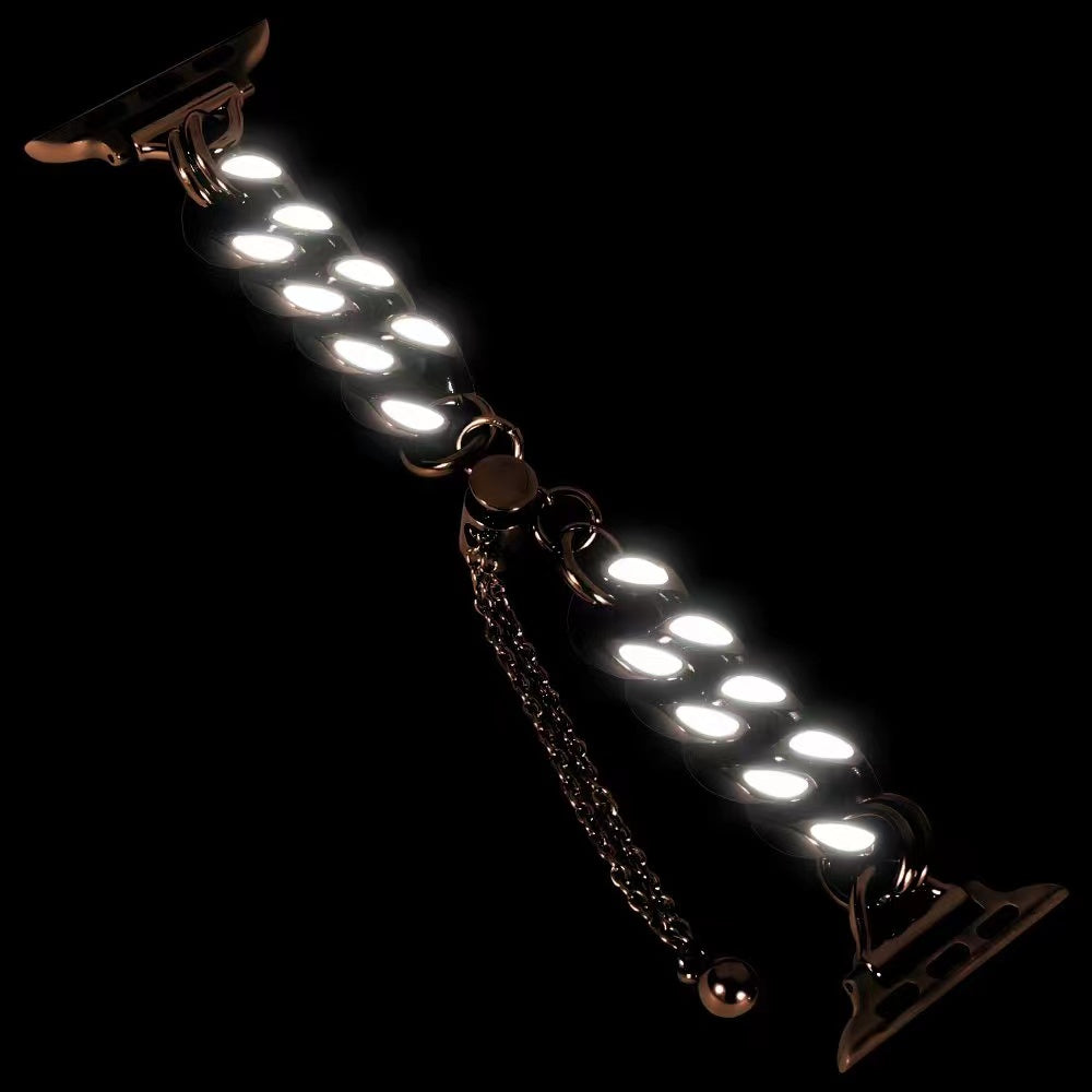 for Apple Watch Series 1 / 2 / 3 38mm / Series 4 / 5 / 6 / SE / SE (2022) 40mm / Series 7 / 8 41mm Cool Chain Metal Link Bands Night Luminous Strap Bracelet - Rose Gold