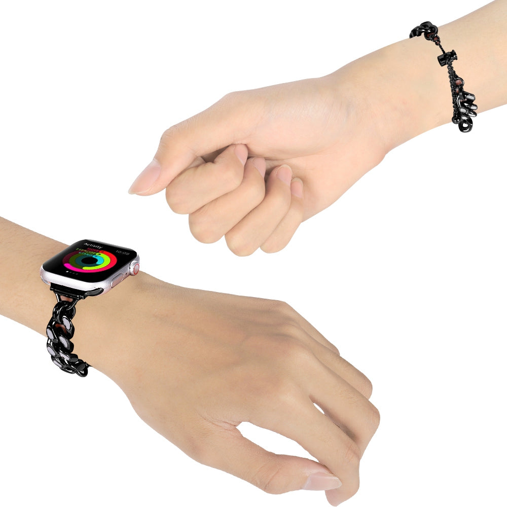 for Apple Watch Ultra 49mm / Series 8 / 7 45mm / Series 6 / 5 / 4 / SE / SE (2022) 44mm / Series 3 / 2 / 1 42mm Chain Style Metal Watch Band Luminous Strap Replacement - Black