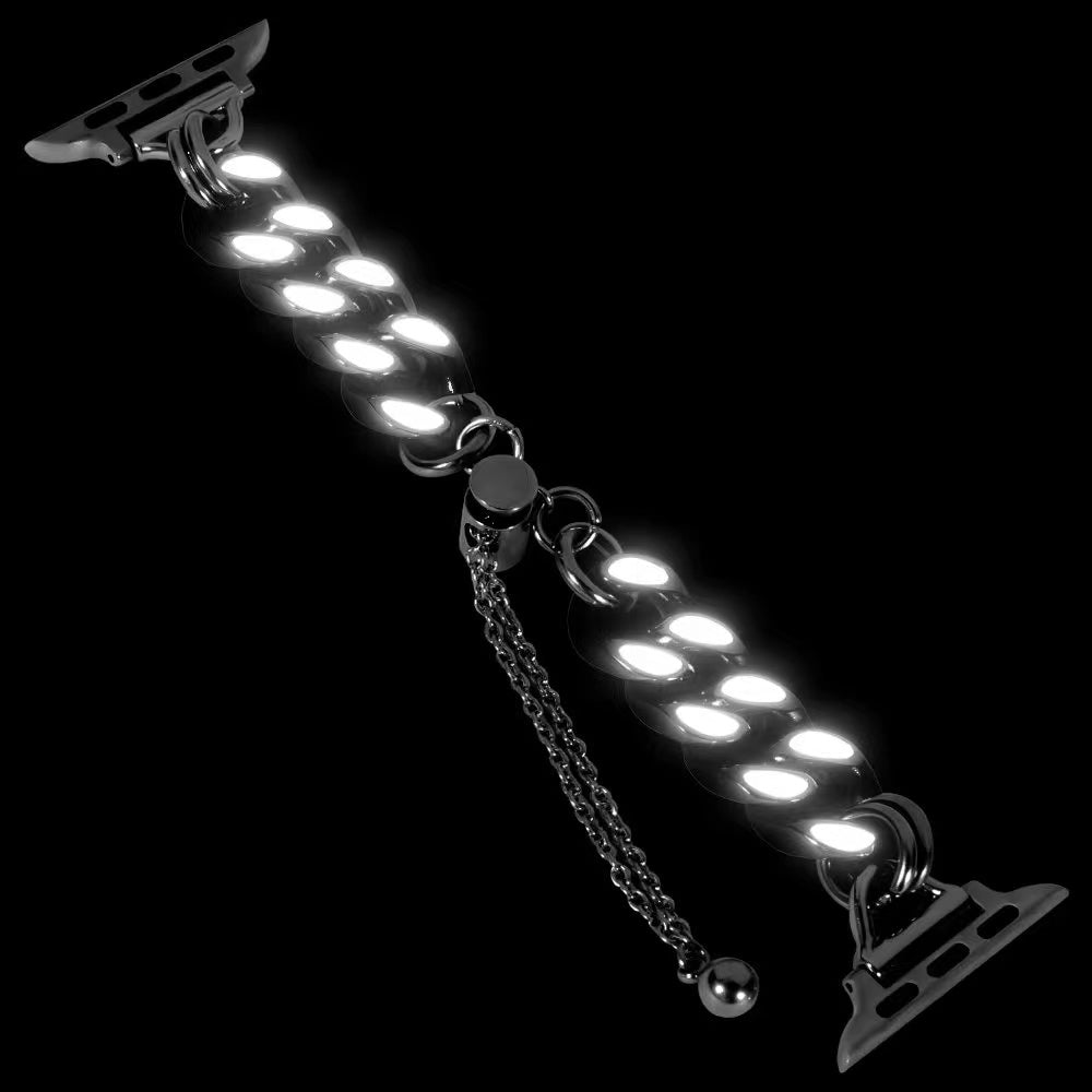 for Apple Watch Ultra 49mm / Series 8 / 7 45mm / Series 6 / 5 / 4 / SE / SE (2022) 44mm / Series 3 / 2 / 1 42mm Chain Style Metal Watch Band Luminous Strap Replacement - Silver