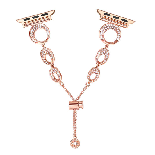 for Apple Watch Ultra 49mm / Series 8 / 7 45mm / Series 6 / 5 / 4 / SE / SE(2022) 44mm / Series 3 / 2 / 1 42mm Metal Bracelet Watch Band Rhinestone Decor Replacement Strap - Rose Gold