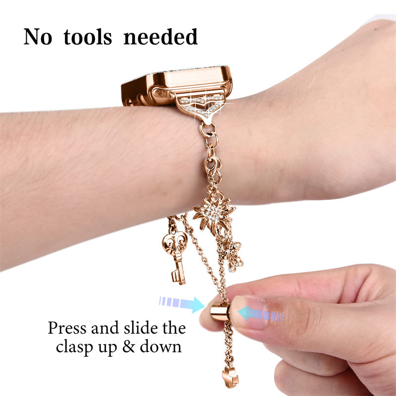 for Apple Watch Series 6 / 5 / 4 / SE (2022) / SE 40mm Bracelet Watch Band Rhinestone Decor Pendant Metal Strap with PC Half Protective Frame Cover - Rose Gold