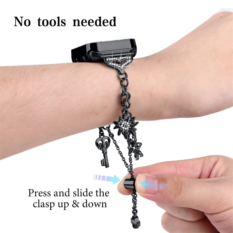 For Apple Watch Series 3 / 2 / 1 42mm Metal Watch Band Bracelet with Hollow PC Frame Rhinestone Decor Pendant Wristband Strap - Black