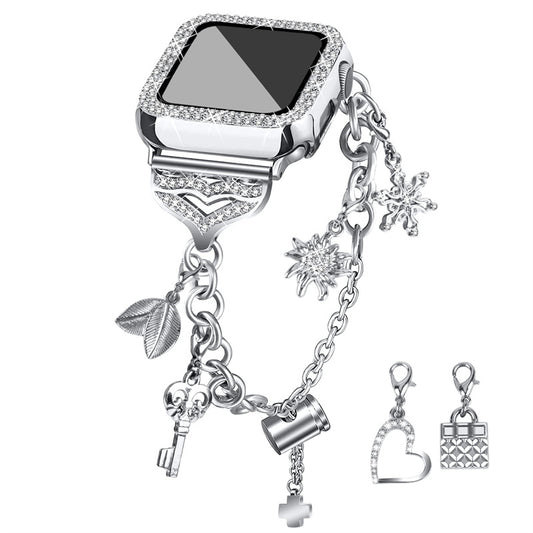 For Apple Watch Series 3 / 2 / 1 38mm Metal Watch Band with Hollow Rhinestone Decor PC Protective Frame Cover Adjustable Pendant Bracelet - Silver