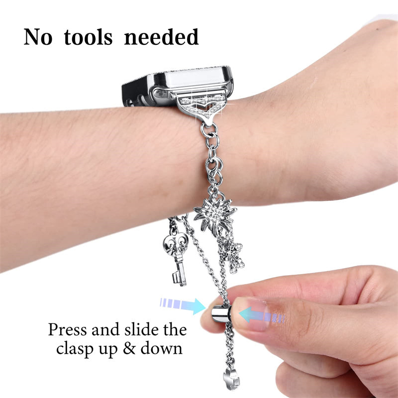 For Apple Watch Series 3 / 2 / 1 38mm Metal Watch Band with Hollow Rhinestone Decor PC Protective Frame Cover Adjustable Pendant Bracelet - Silver