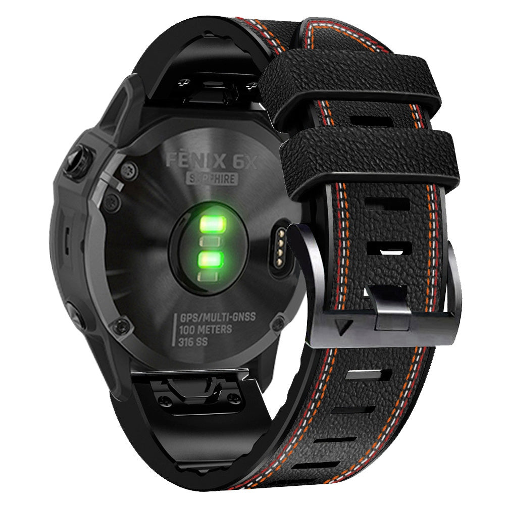 for Garmin Enduro / Tactix Delta / Tactix 7 Pro PU Leather Coated Silicone Watch Band 26mm Three-color Stitching Line Quick Release Sweatproof Strap - Black