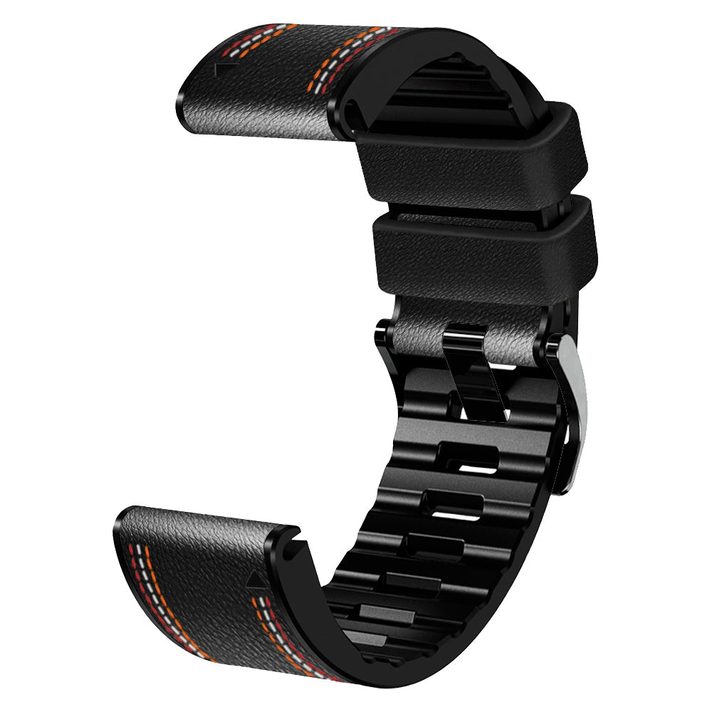 for Garmin Enduro / Tactix Delta / Tactix 7 Pro PU Leather Coated Silicone Watch Band 26mm Three-color Stitching Line Quick Release Sweatproof Strap - Black
