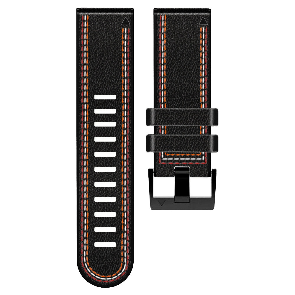 for Garmin Enduro / Tactix Delta / Tactix 7 Pro PU Leather Coated Silicone Watch Band 26mm Three-color Stitching Line Quick Release Sweatproof Strap - Black