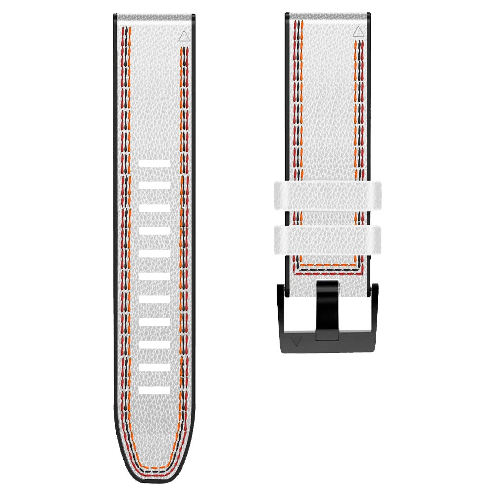 For Garmin Descent G1 / Instinct 2 / Epix Gen2 Quick Release Watch Band PU Leather Coated Silicone Three-color Stitching Line Wristband Strap - White