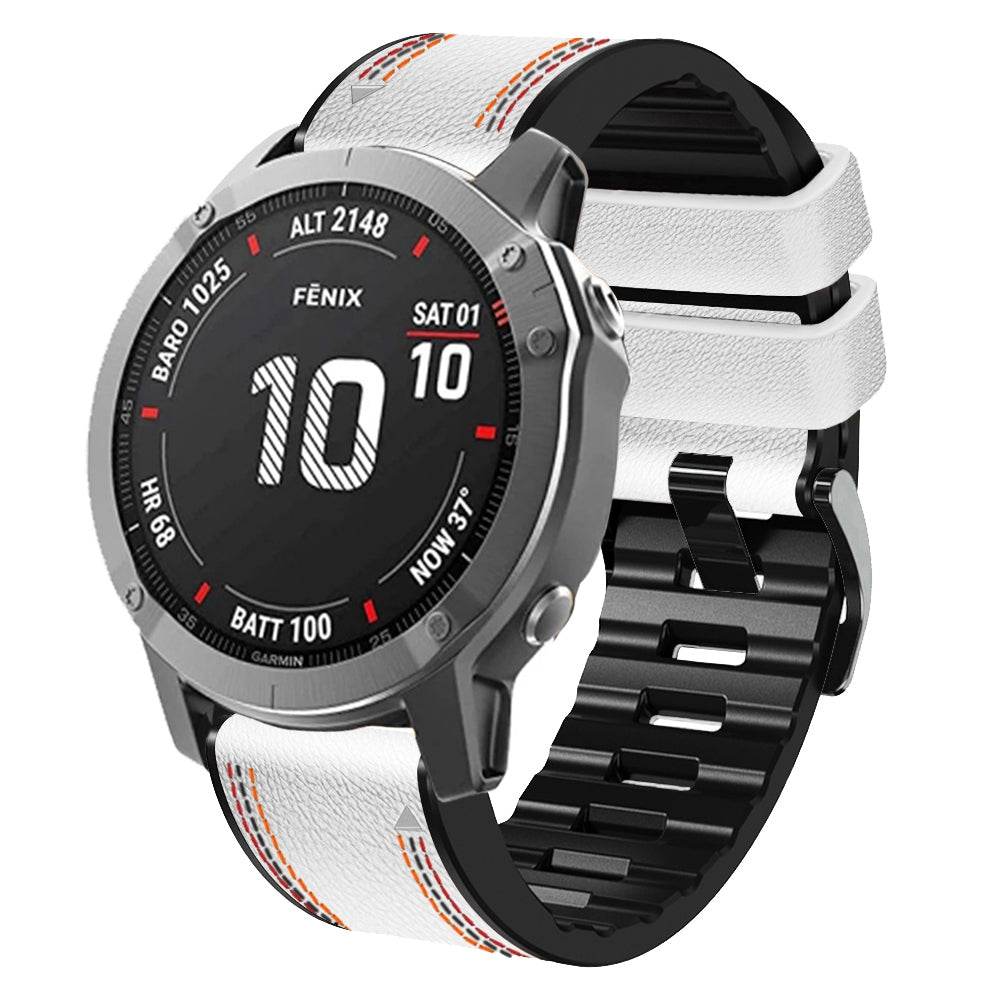 For Garmin Descent G1 / Instinct 2 / Epix Gen2 Quick Release Watch Band PU Leather Coated Silicone Three-color Stitching Line Wristband Strap - White