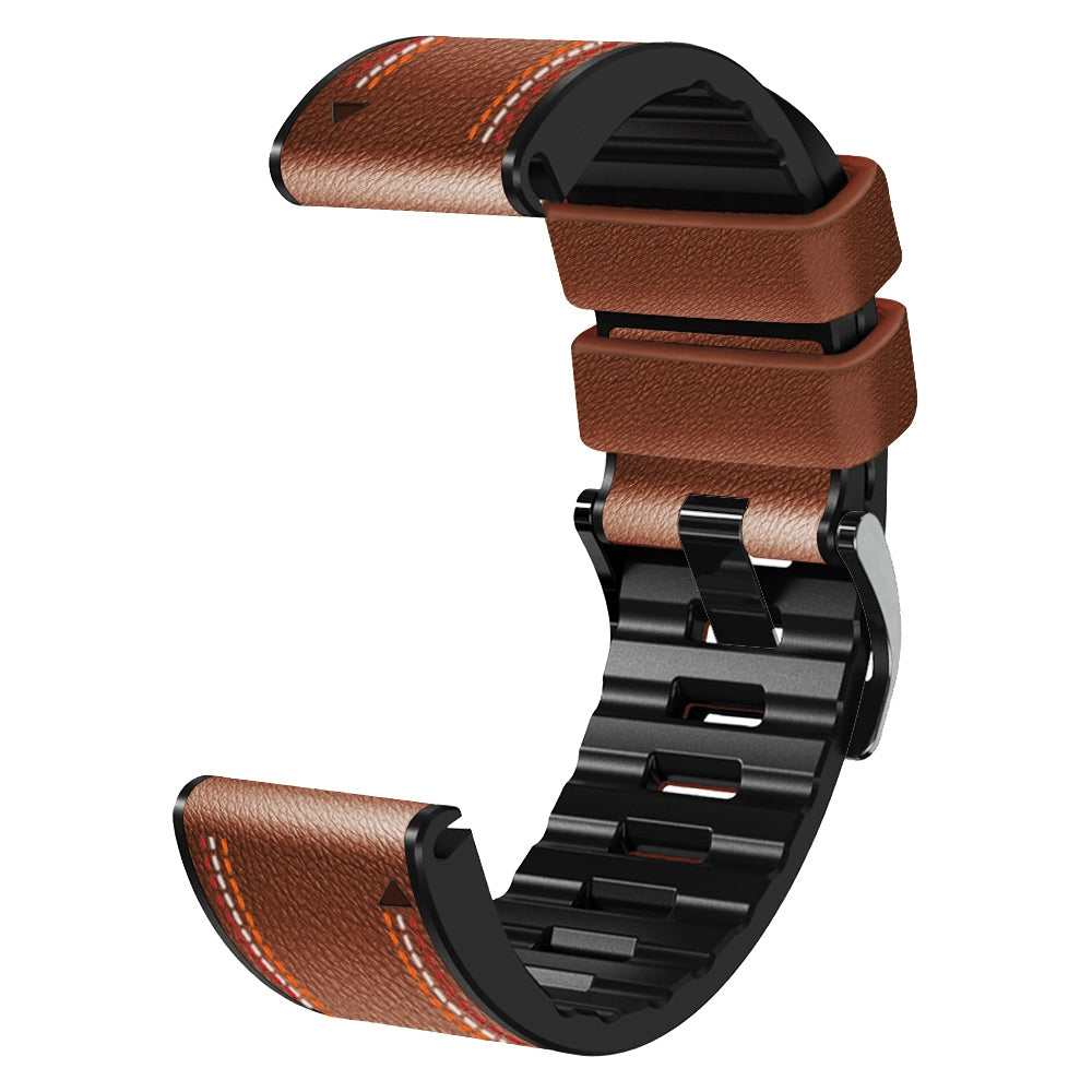 For Garmin Descent G1 / Instinct 2 / Epix Gen2 Quick Release Watch Band PU Leather Coated Silicone Three-color Stitching Line Wristband Strap - Brown