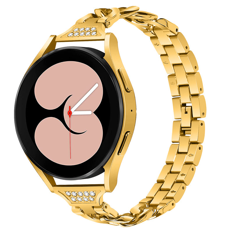 For Samsung Galaxy Watch4 Active 40mm / 44mm / Watch4 Classic 42mm / 46mm Rhinestone Decor 20mm Metal Smart Watch Band Replacement Wrist Strap - Gold