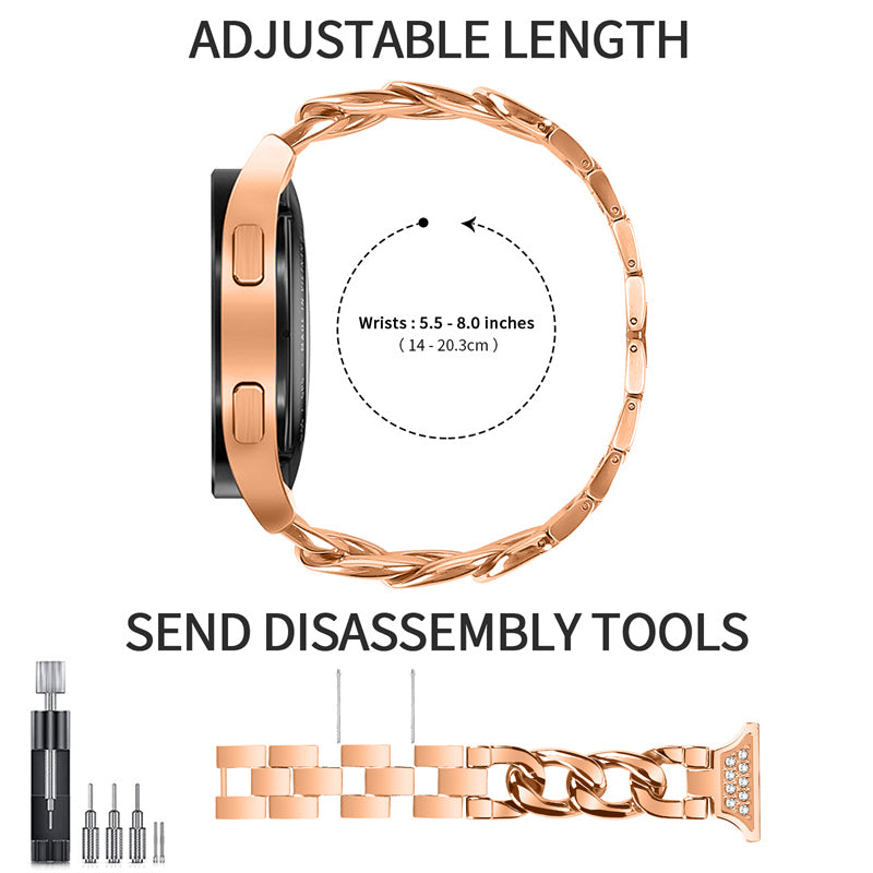 for Samsung Galaxy Watch4 Active 40mm / 44mm / Watch4 Classic 42mm / 46mm Rhinestone Decor 20mm Metal Smart Watch Band Replacement Wrist Strap - Rose Gold