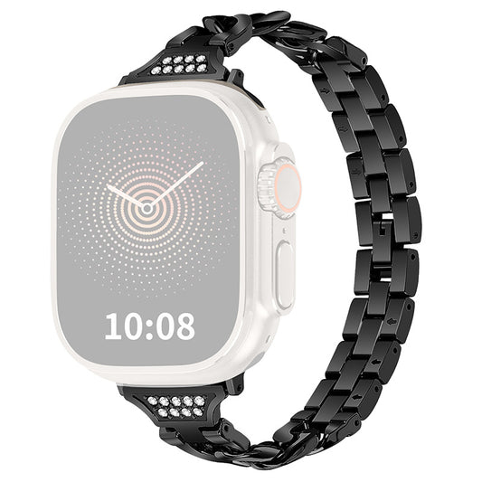 for Apple Watch Ultra 49mm / Series 8 / 7 45mm / 6 / 5 / 4 / SE / SE (2022) 44mm / 3 / 2 / 1 42mm Rhinestone Decor Metal Smart Watch Band Replacement Wrist Strap - Black