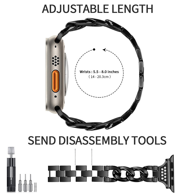 for Apple Watch Ultra 49mm / Series 8 / 7 45mm / 6 / 5 / 4 / SE / SE (2022) 44mm / 3 / 2 / 1 42mm Rhinestone Decor Metal Smart Watch Band Replacement Wrist Strap - Black