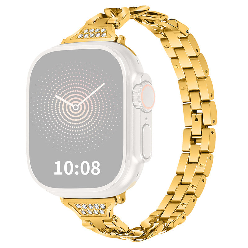 for Apple Watch Ultra 49mm / Series 8 / 7 45mm / 6 / 5 / 4 / SE / SE (2022) 44mm / 3 / 2 / 1 42mm Rhinestone Decor Metal Smart Watch Band Replacement Wrist Strap - Gold