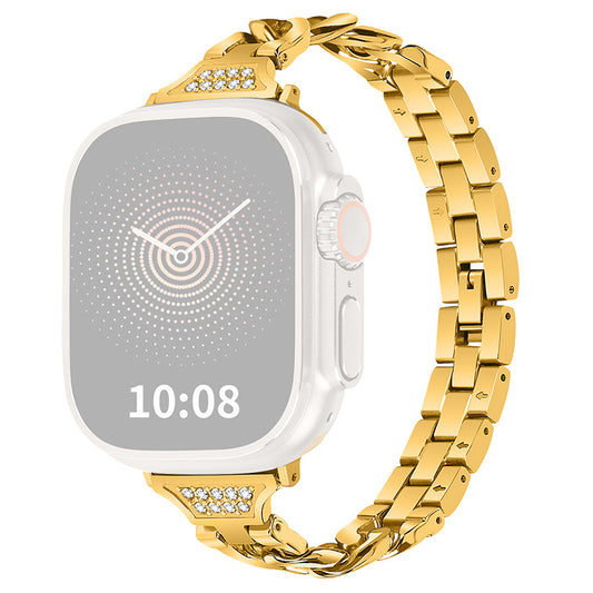 for Apple Watch Ultra 49mm / Series 8 / 7 45mm / 6 / 5 / 4 / SE / SE (2022) 44mm / 3 / 2 / 1 42mm Rhinestone Decor Metal Smart Watch Band Replacement Wrist Strap - Gold