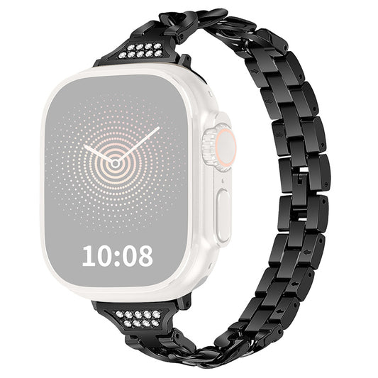 for Apple Watch Series 8 / 7 41mm / 6 / 5 / 4 / SE / SE (2022) 40mm / 3 / 2 / 1 38mm Rhinestones Decor Metal Smartwatch Strap Replacement Watch Band - Black