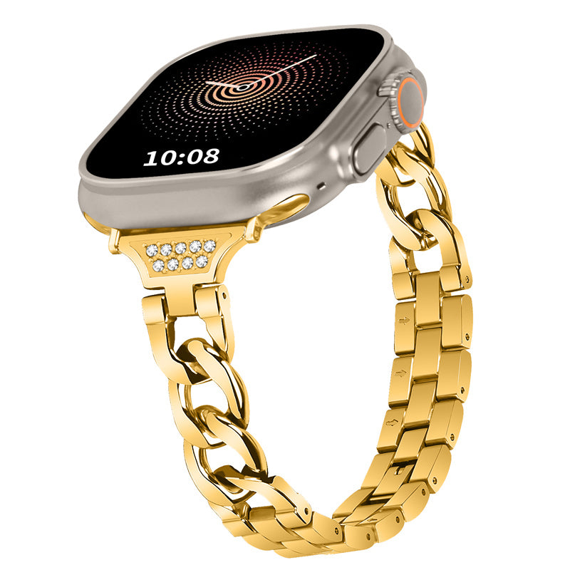 for Apple Watch Series 8 / 7 41mm / 6 / 5 / 4 / SE / SE (2022) 40mm / 3 / 2 / 1 38mm Rhinestones Decor Metal Smartwatch Strap Replacement Watch Band - Gold