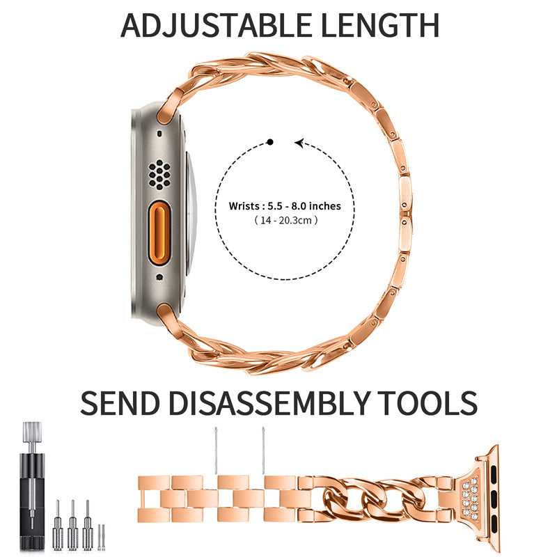 for Apple Watch Series 8 / 7 41mm / 6 / 5 / 4 / SE / SE (2022) 40mm / 3 / 2 / 1 38mm Rhinestones Decor Metal Smartwatch Strap Replacement Watch Band - Rose Gold
