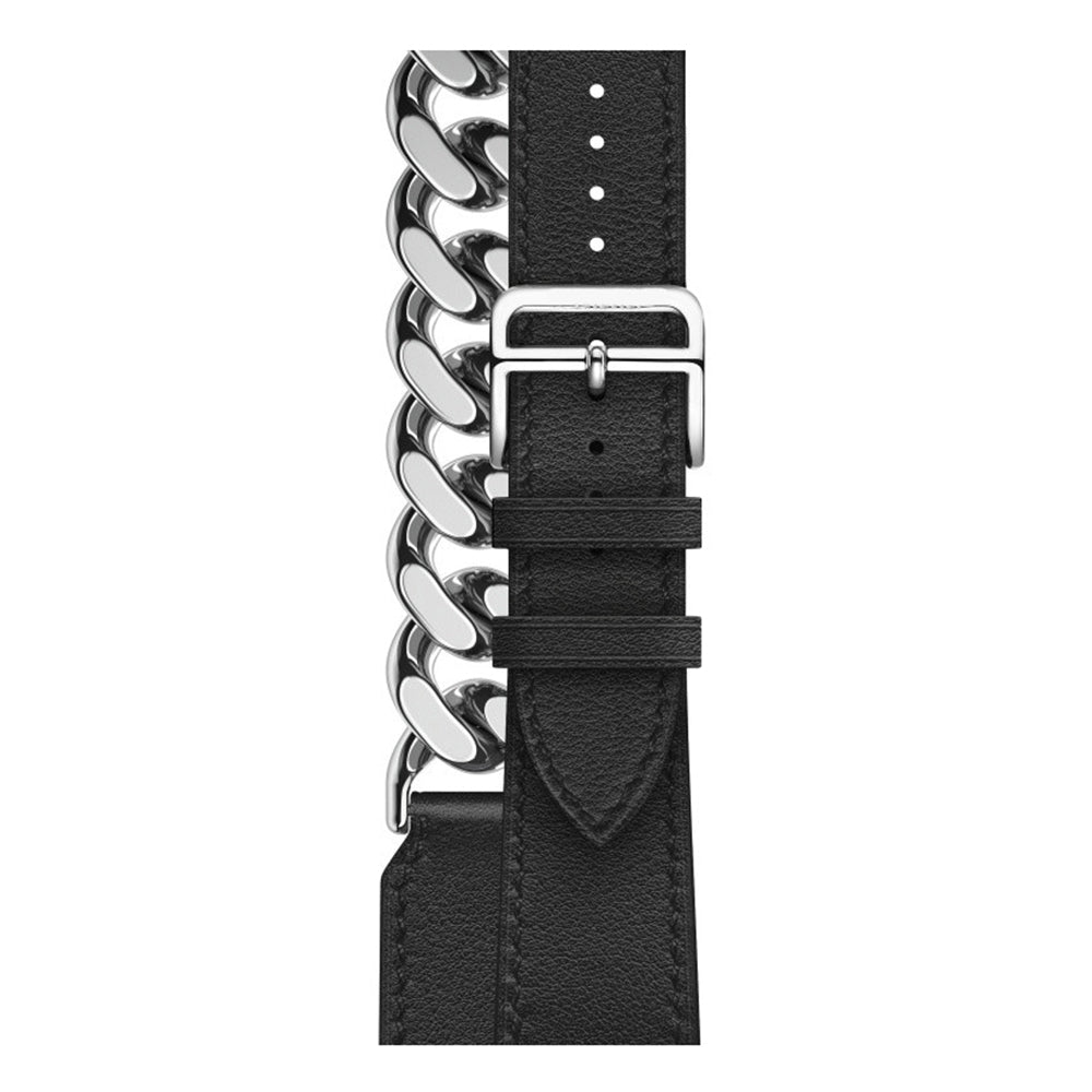 for Apple Watch Series 7 / 8 41mm / SE / SE (2022) / 6 / 5 / 4 40mm 3 / 2 / 1 38mm Genuine Leather + Stainless Steel Watch Strap Smart Watch Band Replacement Part