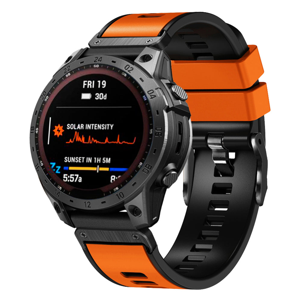 For Garmin Descent G1 / Instinct 2 Watch Strap Replacement Quick Release Dual-color Silicone Watch Band - Orange / Black