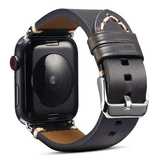 for Apple Watch Series 8 / 7 41mm / Series 6 / 5 / 4 / SE / SE (2022) 40mm / Series 3 / 2 / 1 38mm DOL Cowhide Leather Watch Band Adjustable Pin Buckle Replacement Wrist Strap - Black