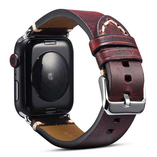 for Apple Watch Series 8 / 7 41mm / Series 6 / 5 / 4 / SE / SE (2022) 40mm / Series 3 / 2 / 1 38mm DOL Cowhide Leather Watch Band Adjustable Pin Buckle Replacement Wrist Strap - Wine Red