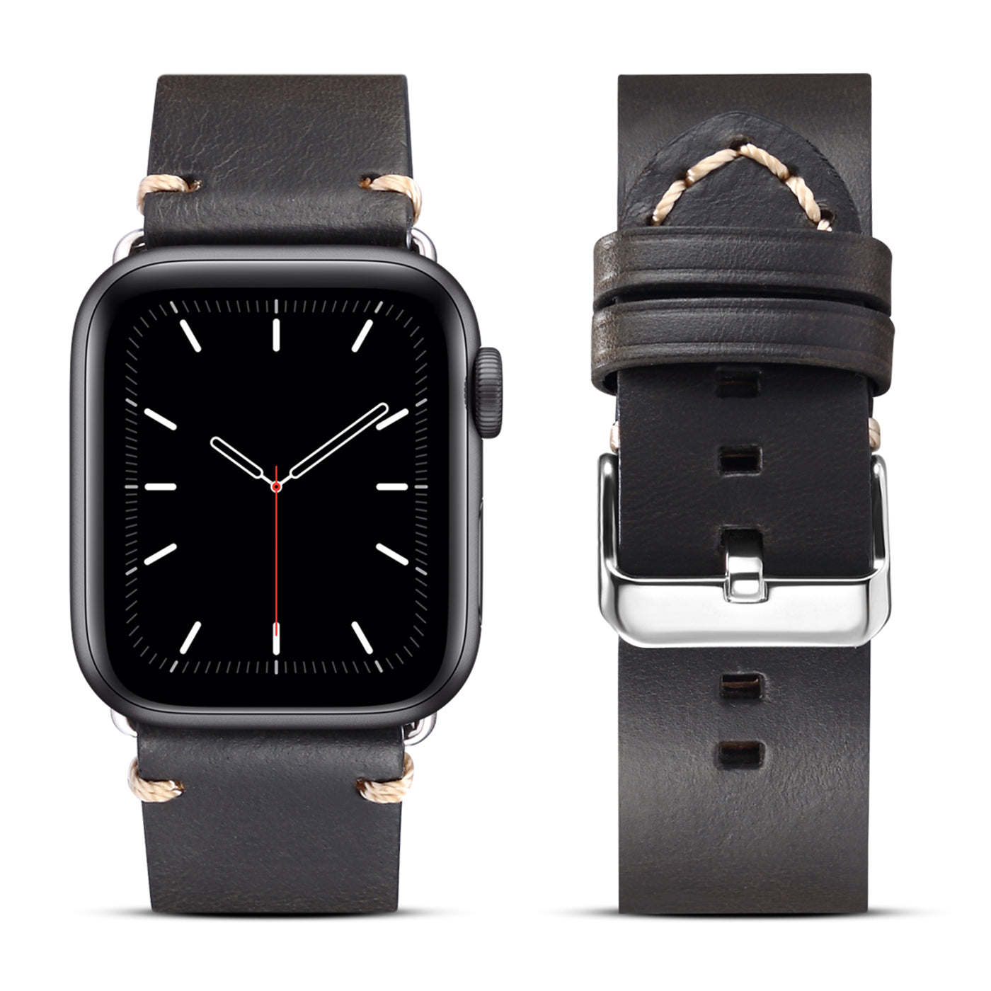 for Apple Watch Series 8 Aluminum / 8 / 7 45mm / Series 6 / 5 / 4 / SE / SE (2022) 44mm / Series 3 / 2 / 1 42mm DOL Waxy Cowhide Leather Watch Band Adjustable Pin Buckle Wrist Strap Replacement - Black