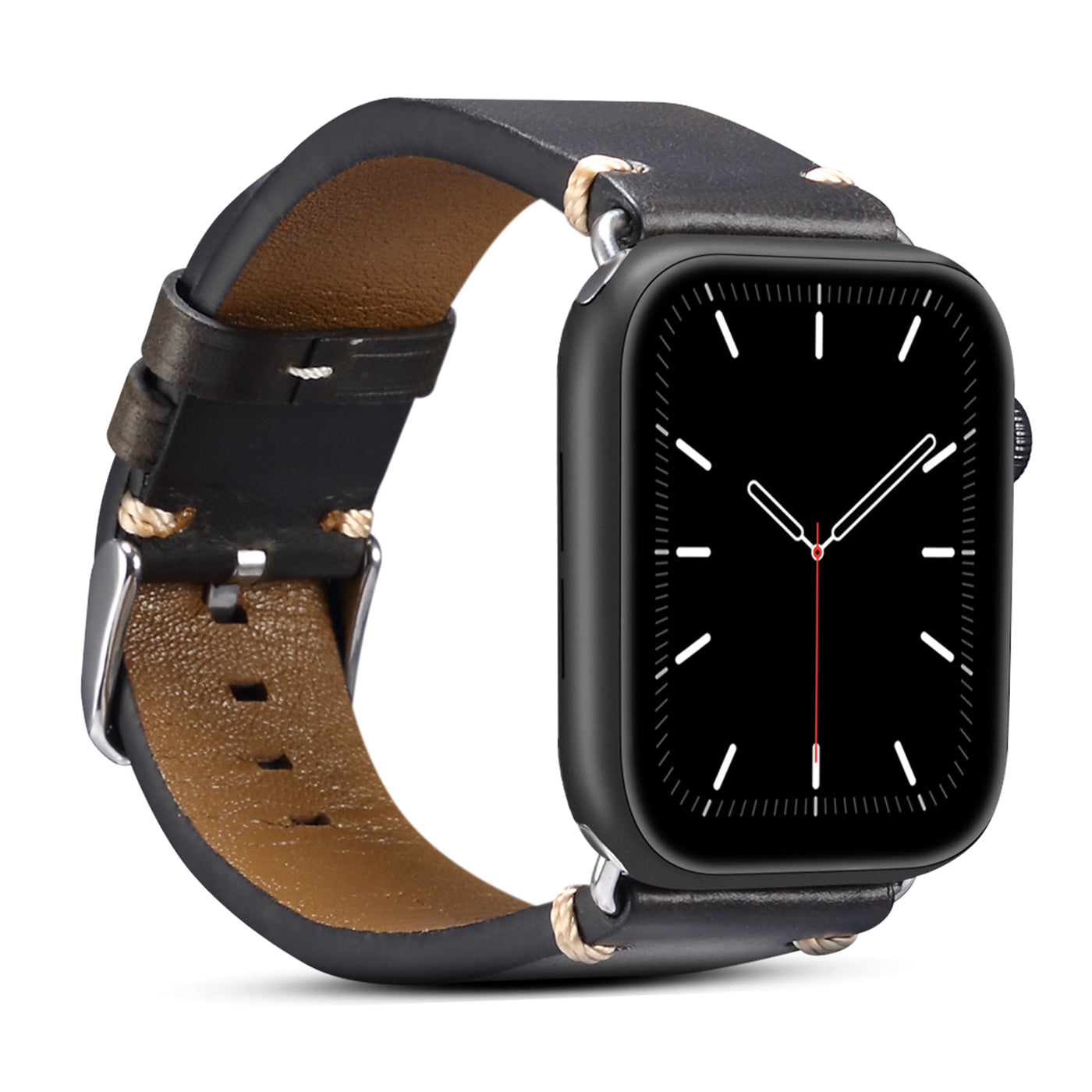 for Apple Watch Series 8 Aluminum / 8 / 7 45mm / Series 6 / 5 / 4 / SE / SE (2022) 44mm / Series 3 / 2 / 1 42mm DOL Waxy Cowhide Leather Watch Band Adjustable Pin Buckle Wrist Strap Replacement - Black