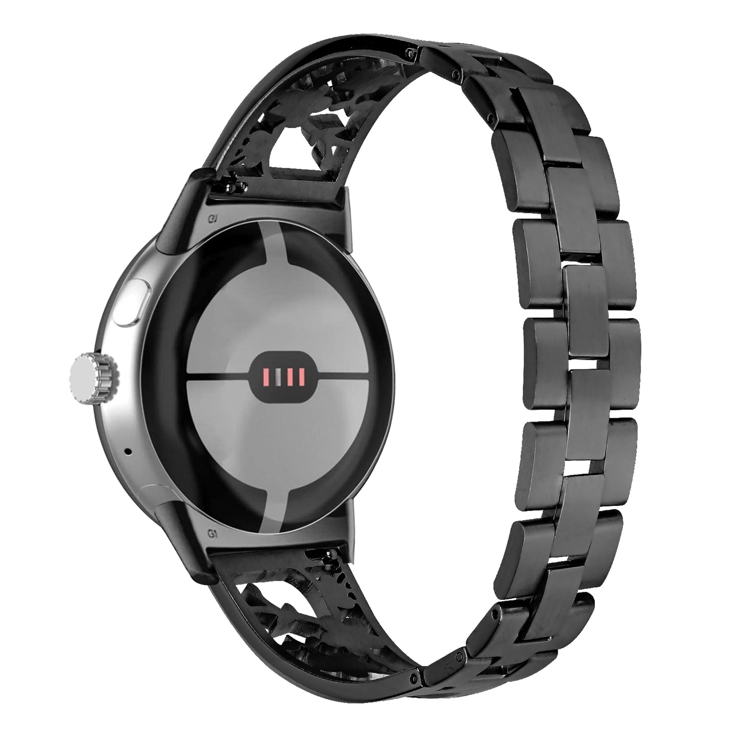 For Google Pixel Watch 304 Stainless Steel Bracelet Rhinestone Decor Plum Wrist Strap Detachable Watch Band - Black
